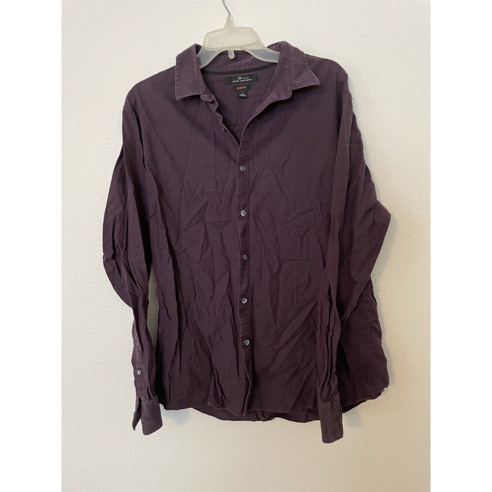 Marc Anthony Slim Fit Long Sleeve Purple Button Front Shirt Mens L